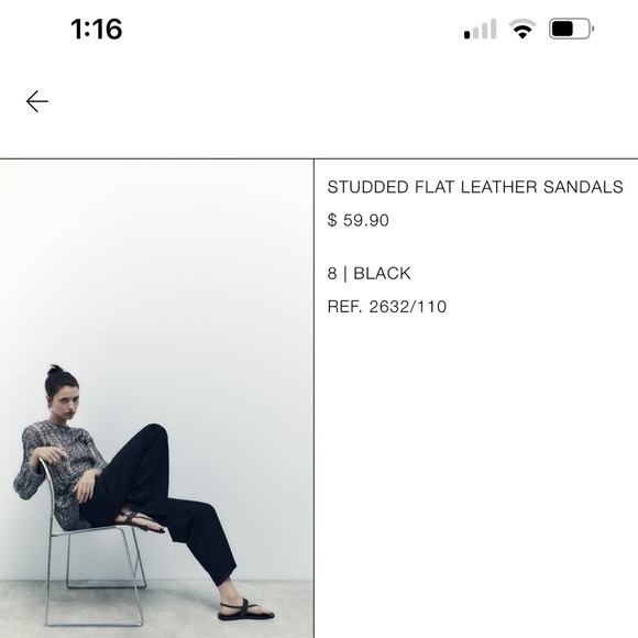 Zara - Studded Flat Leather Sandals - Size 8 (EU 39) - color: black/gold - Picture 4 of 5